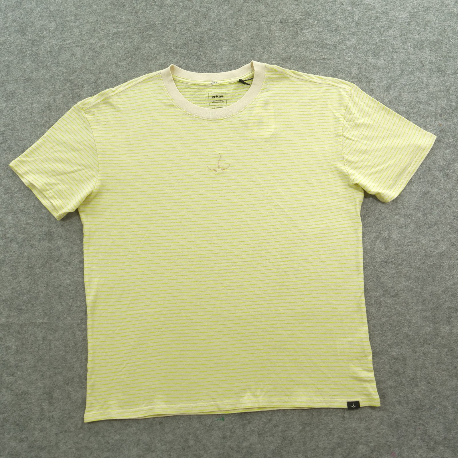 Prana Shirt Mens Medium Yellow Paxton Crew Striped Organic Short Sleeve New