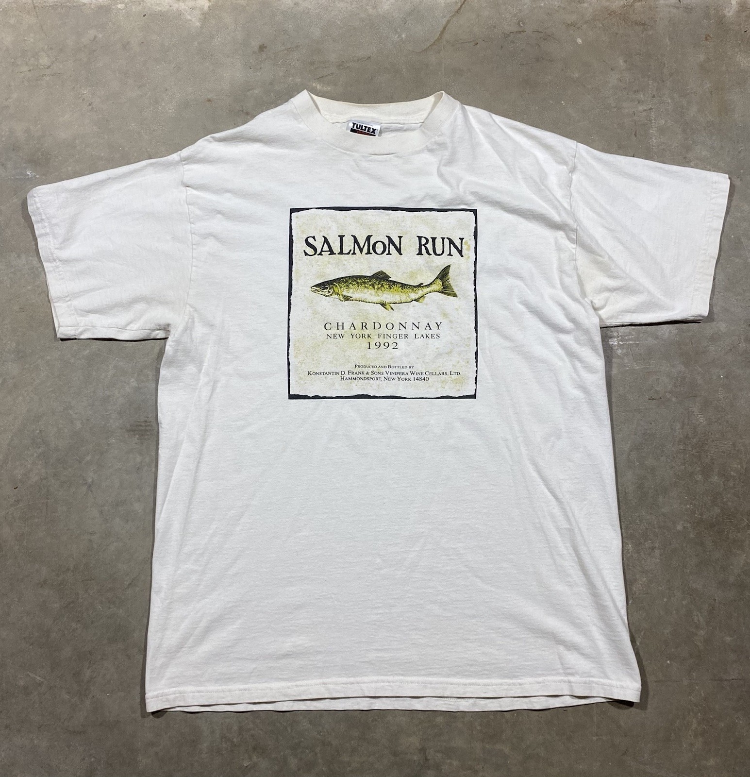 Vintage 90s Salmon Run Chardonnay 1992 Tultex Wine Graphic T Shirt XL USA gallery
