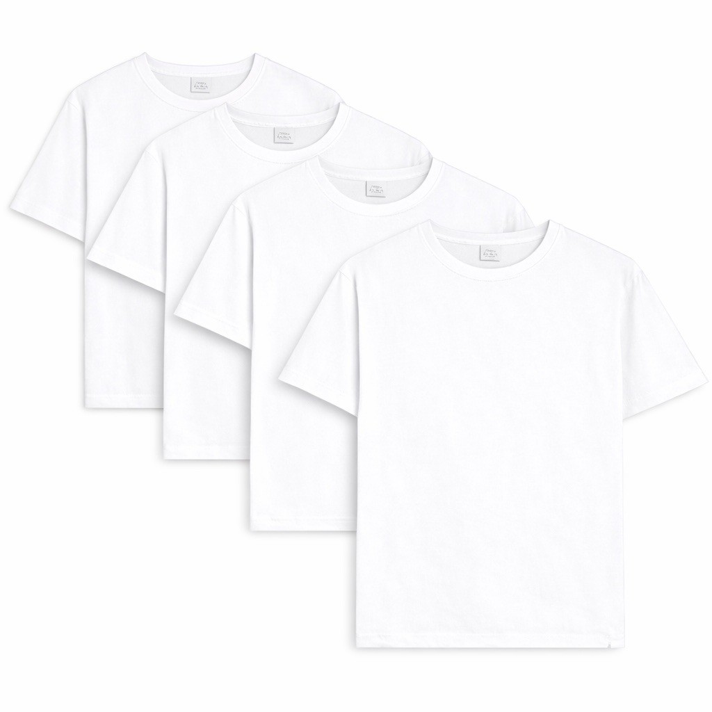 Men’s Cotton Crew Neck T-Shirt White – 4 Pack – Premium Soft Regular Fit