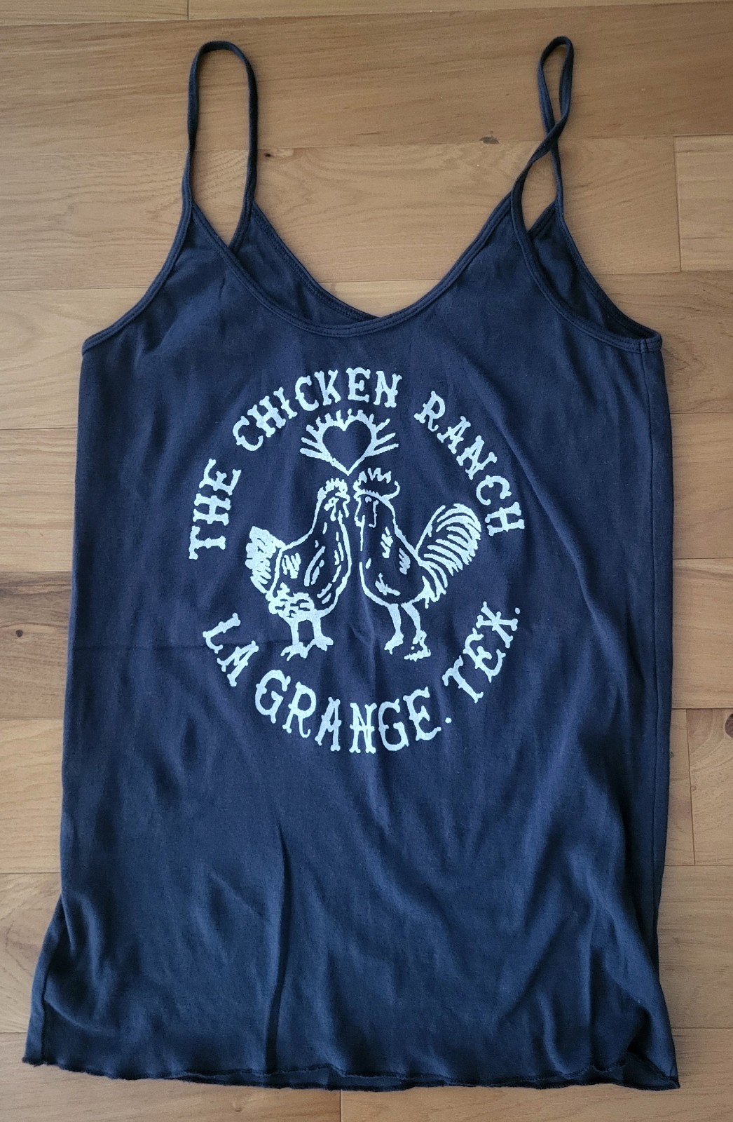 La Grange Texas Medium Chicken Ranch Spaghetti Strap T Shirt NWOT