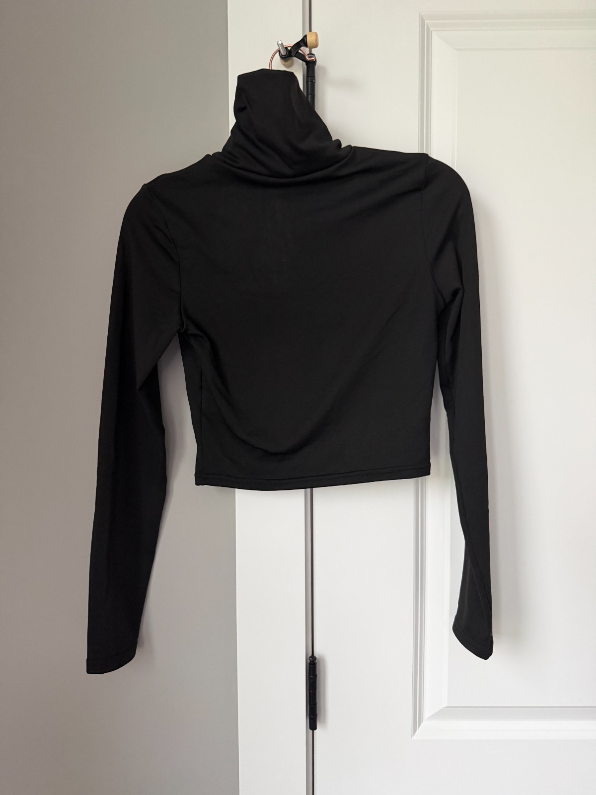 Black Mock Neck Quarter Zip Top Silver Zipper Slim Fit Long Sleeve Pullover gallery