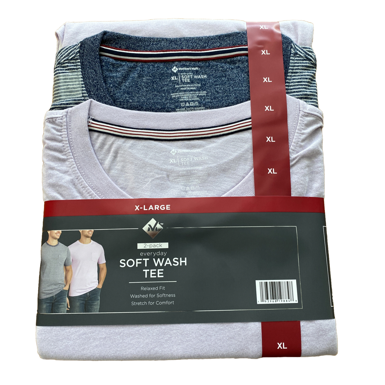 Member’s Mark 2-Pack Soft T-Shirt Relaxed Purple/Blue Crewneck Tee Men Size XL