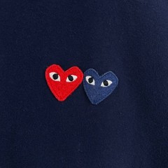 Comme des Garcons PLAY Double Hearts Embroidered Tee Navy Size L