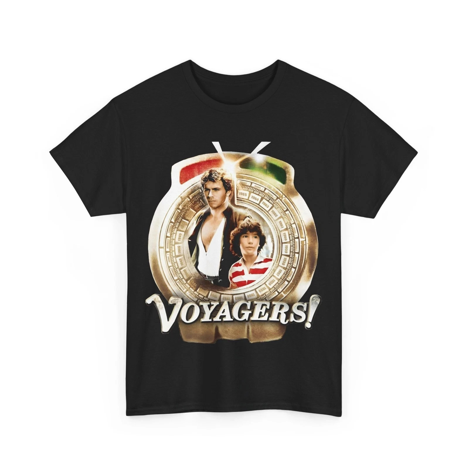 Voyagers T-Shirt – Jon-Erik Hexum, Meeno Peluce – Omni – 1980s Time Travel TV
