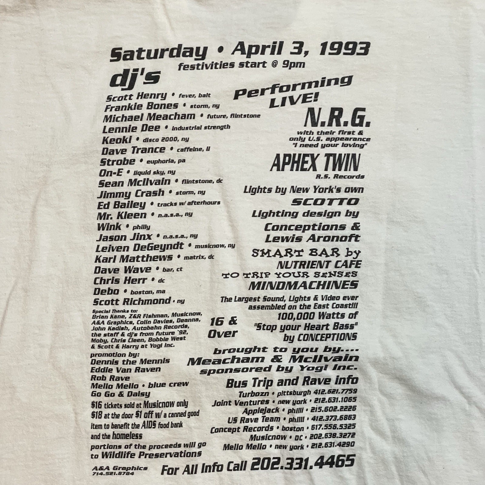 Vintage 90s Rave Shirt Aphex Twin Size XL Washington DC Techno Electronic NRG gallery