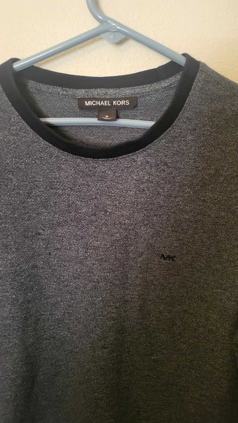 Michael Kors Mens L Sleeve t shirt Sz M Blue Logo Party work money 29 in L 22 A gallery