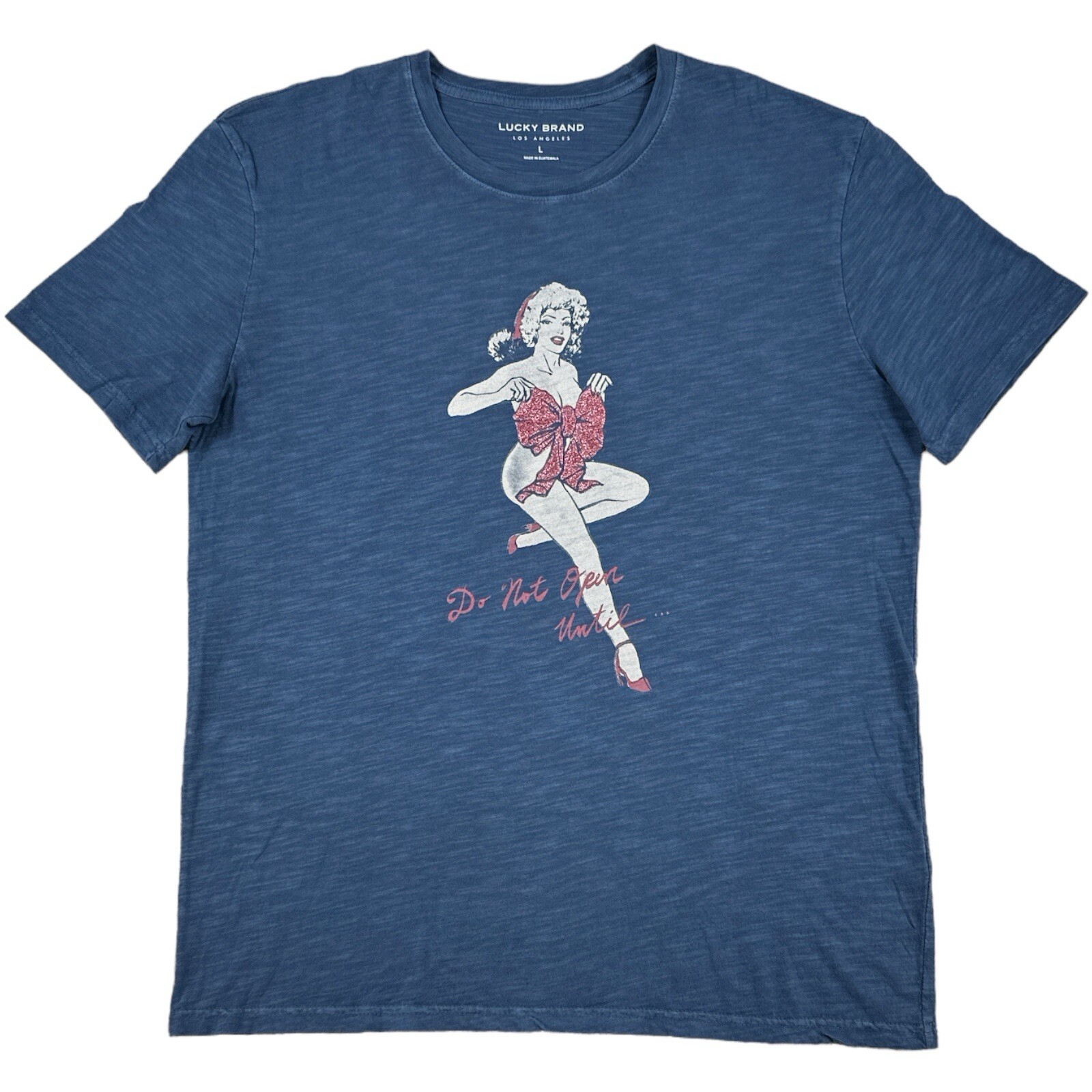 Lucky Brand T Shirt Christmas Sexy Pinup Girl Vintage Graphic Mens Large Blue
