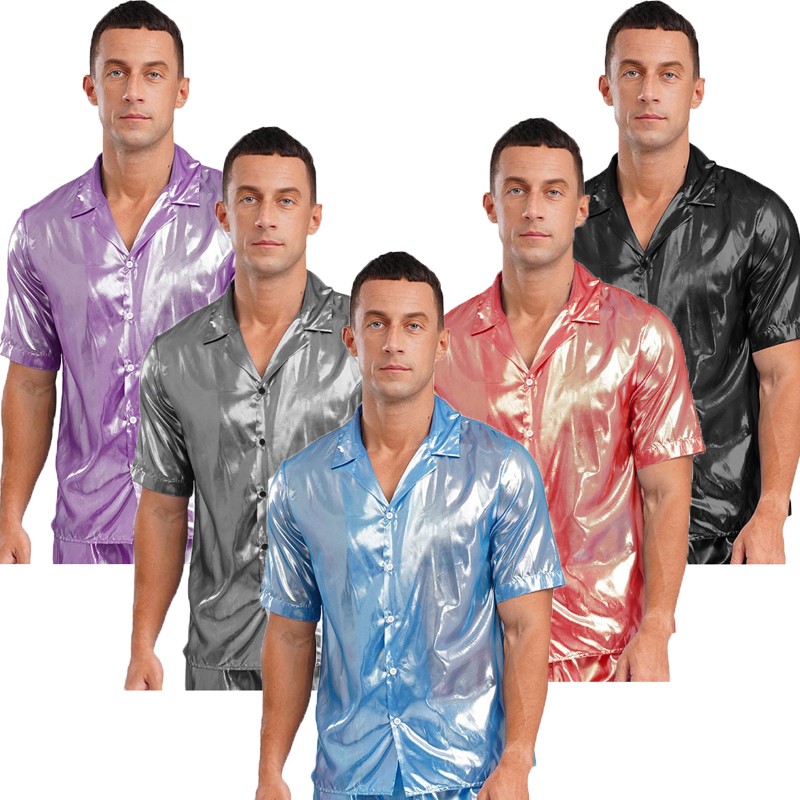Mens Shiny Metallic Top PVC Leather Wet Look T-Shirt Halloween Beach Pool Party gallery