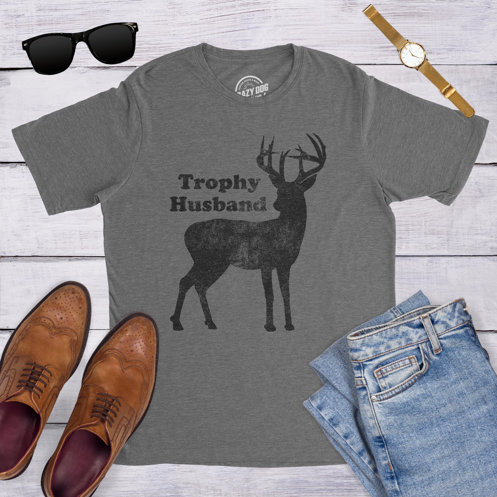 Mens Trophy Husband T Shirt Funny Hunting Buck Deer Fathers Day Tee gallery
