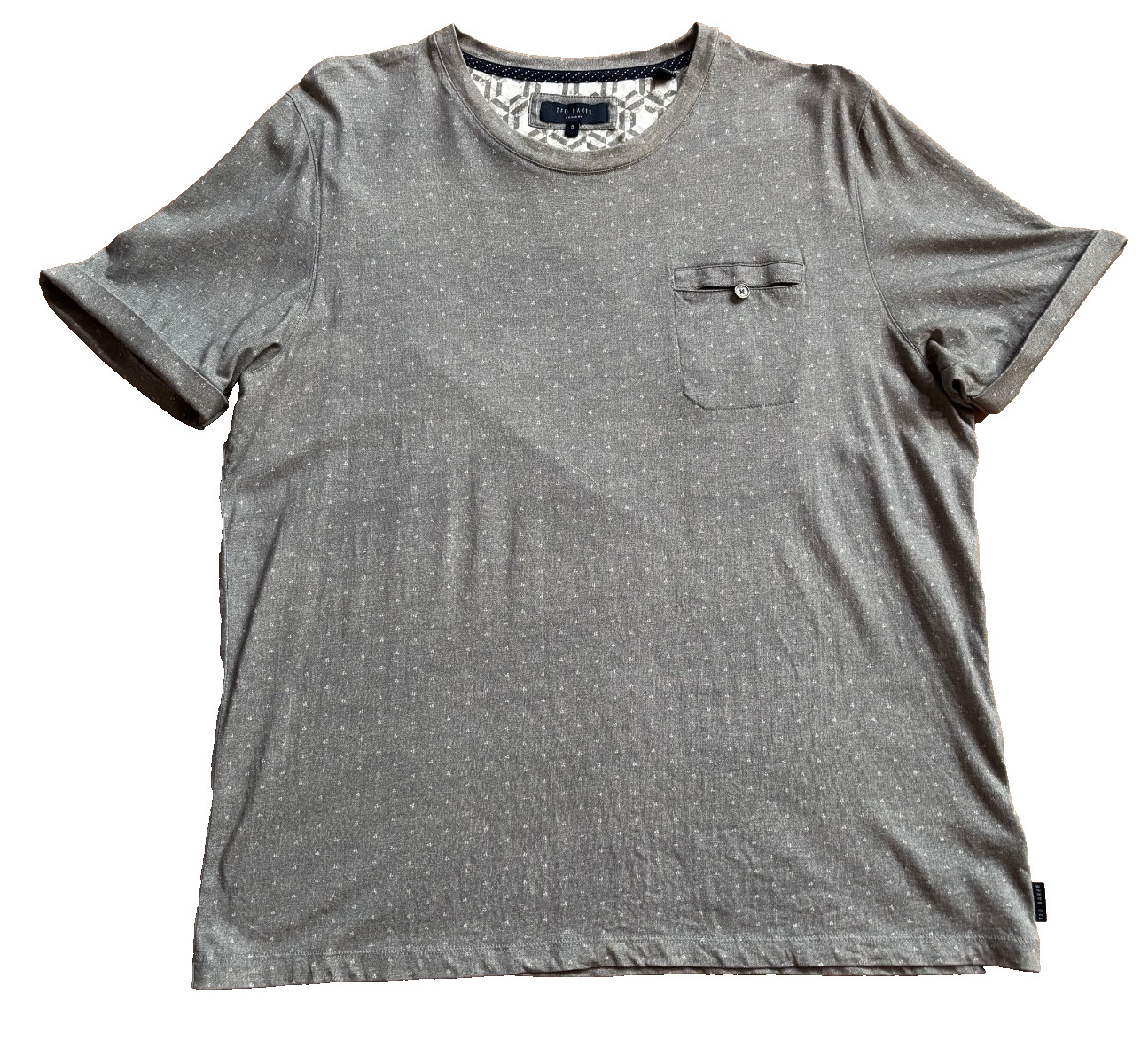 Ted Baker Men’s Pocket Tee Casual Shirt Size 5 (XL) Gray White Short Sleeve