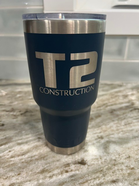 YETI 35 oz Rambler With T2 Construction Logo Used Only Once Blue