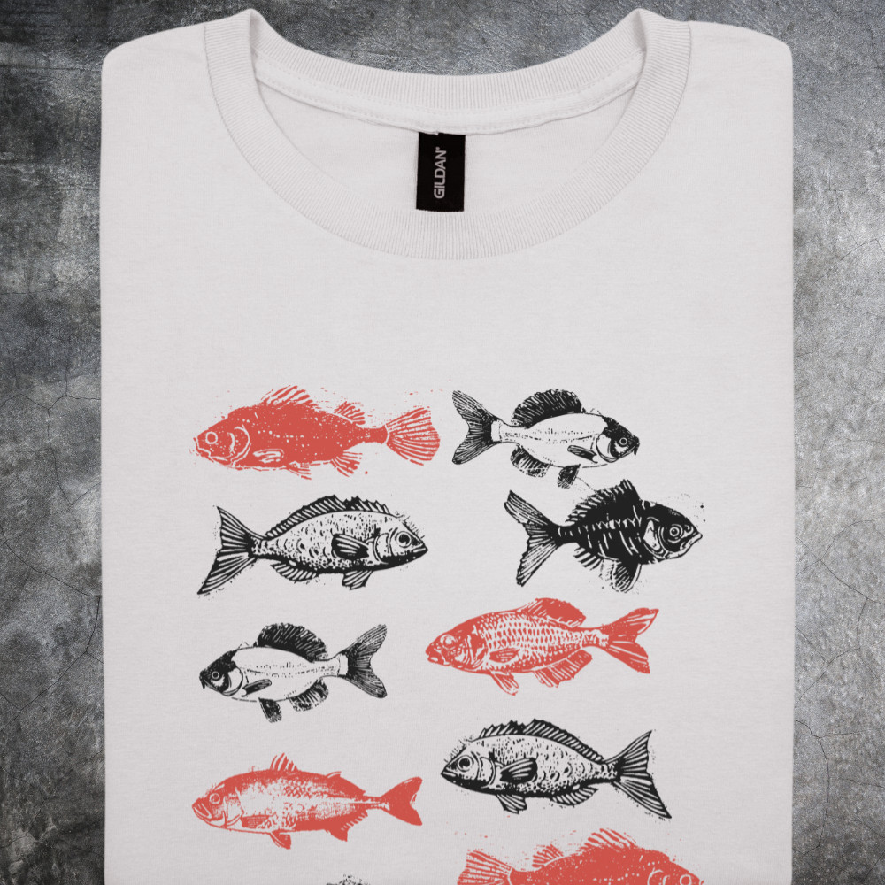 Fish Pattern Shirt Graphic Tshirt gray Mens Softstyle Crewneck Short Sleeve gallery