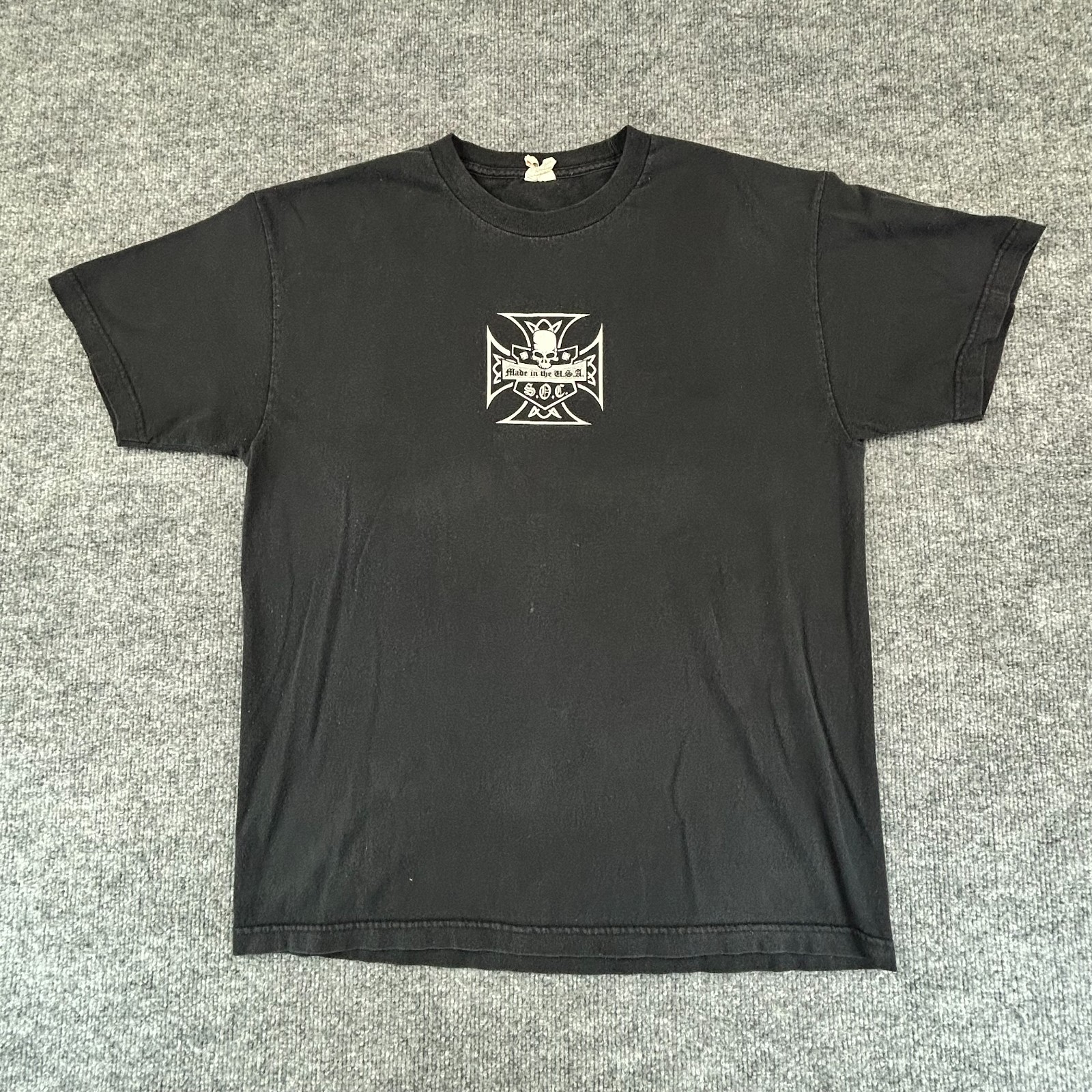 VINTAGE Social Outcast Shirt Mens L Black Iron Cross Skater Streetwear 90s Y2K gallery
