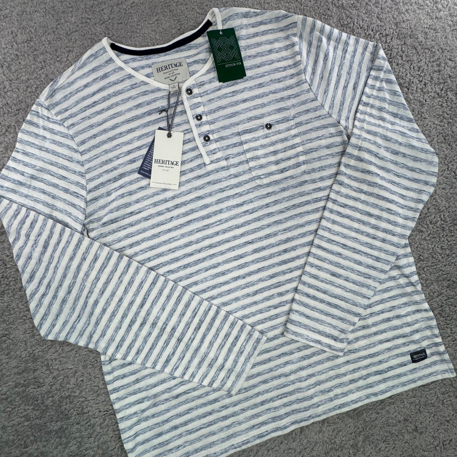 Heritage Report Collection Men XL Matt Striped Henley Shirt Navy White 286430H17 gallery