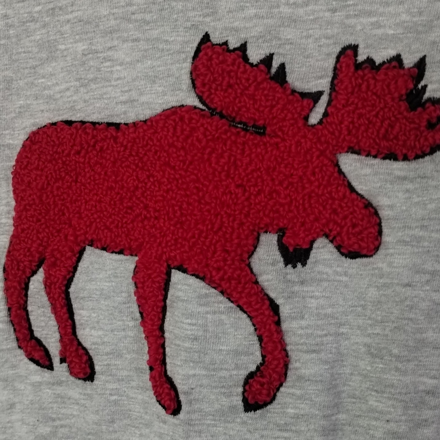 Lazy One Men's XL Gray/Black Raglan Long Sleeve Crew Neck Embroidered Moose Tee gallery