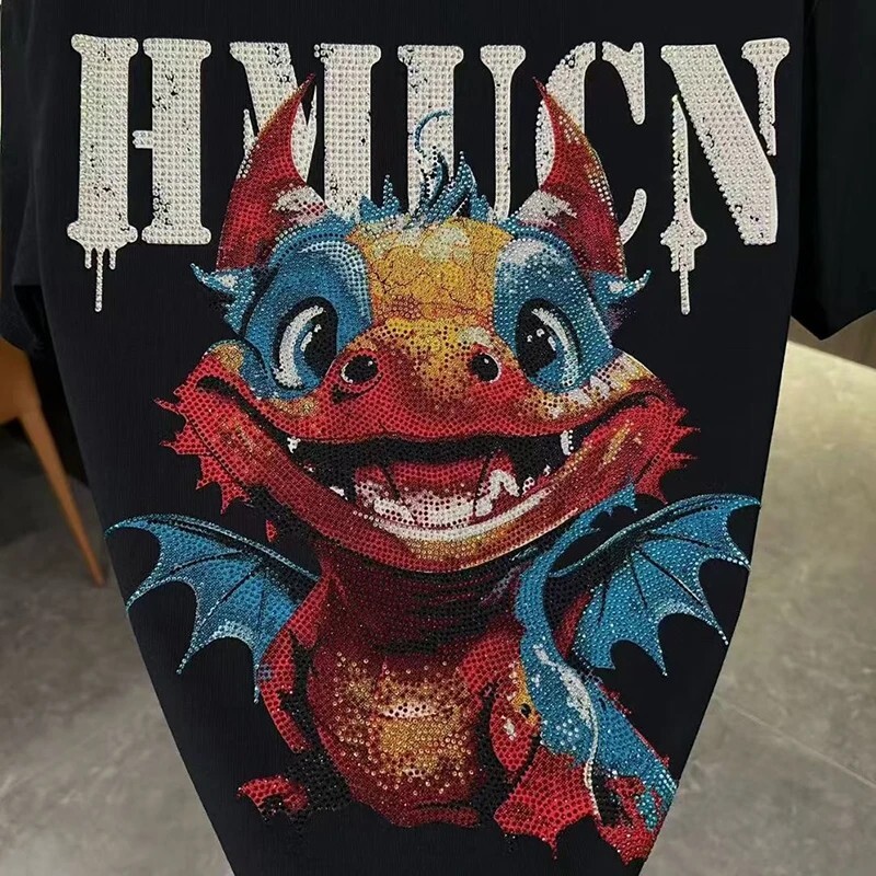 New Men Luxury Diamond Dragon Rhinestones Fashion T-Shirt High Quality 4 Colors gallery