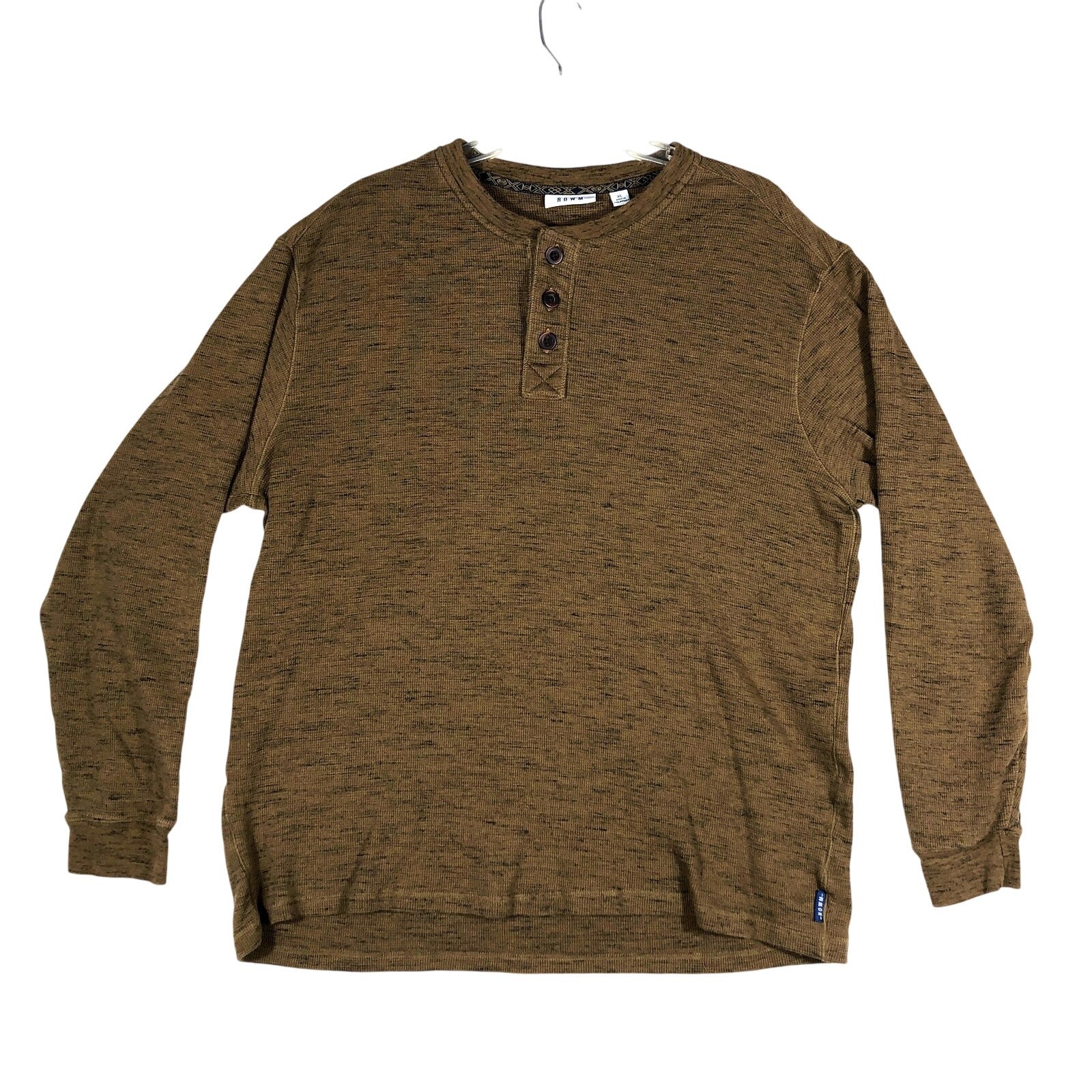 Rowm Shirt Mens XL Brown Long Sleeve Henley Thermal Pullover Casual Adult