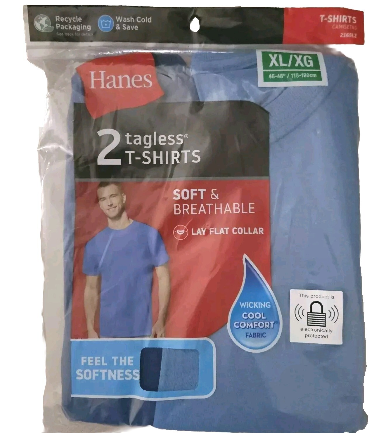 2 Pack XLARGE Blue Mens Hanes Tagless T-Shirts Soft & Breathable Wicking Fabric gallery