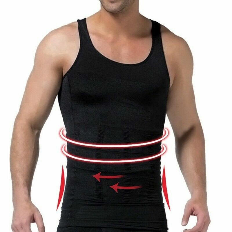 New Men's Slimming Body Shaper Compression T-Shirt Round Neck Short Sleeve Top gallery