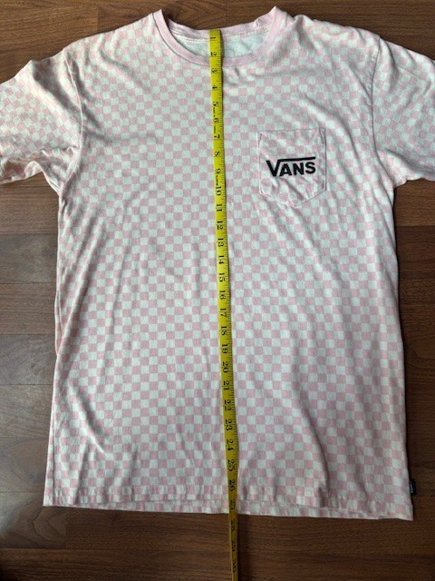 Vans Pink White Short Sleeve Crew Neck T-Shirt Size MED Checkered Check Sleeves gallery