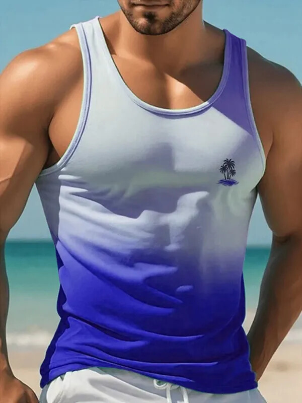 Summer new casual 3D printed mens sleeveless T-shirt Hawaiian style mens gallery