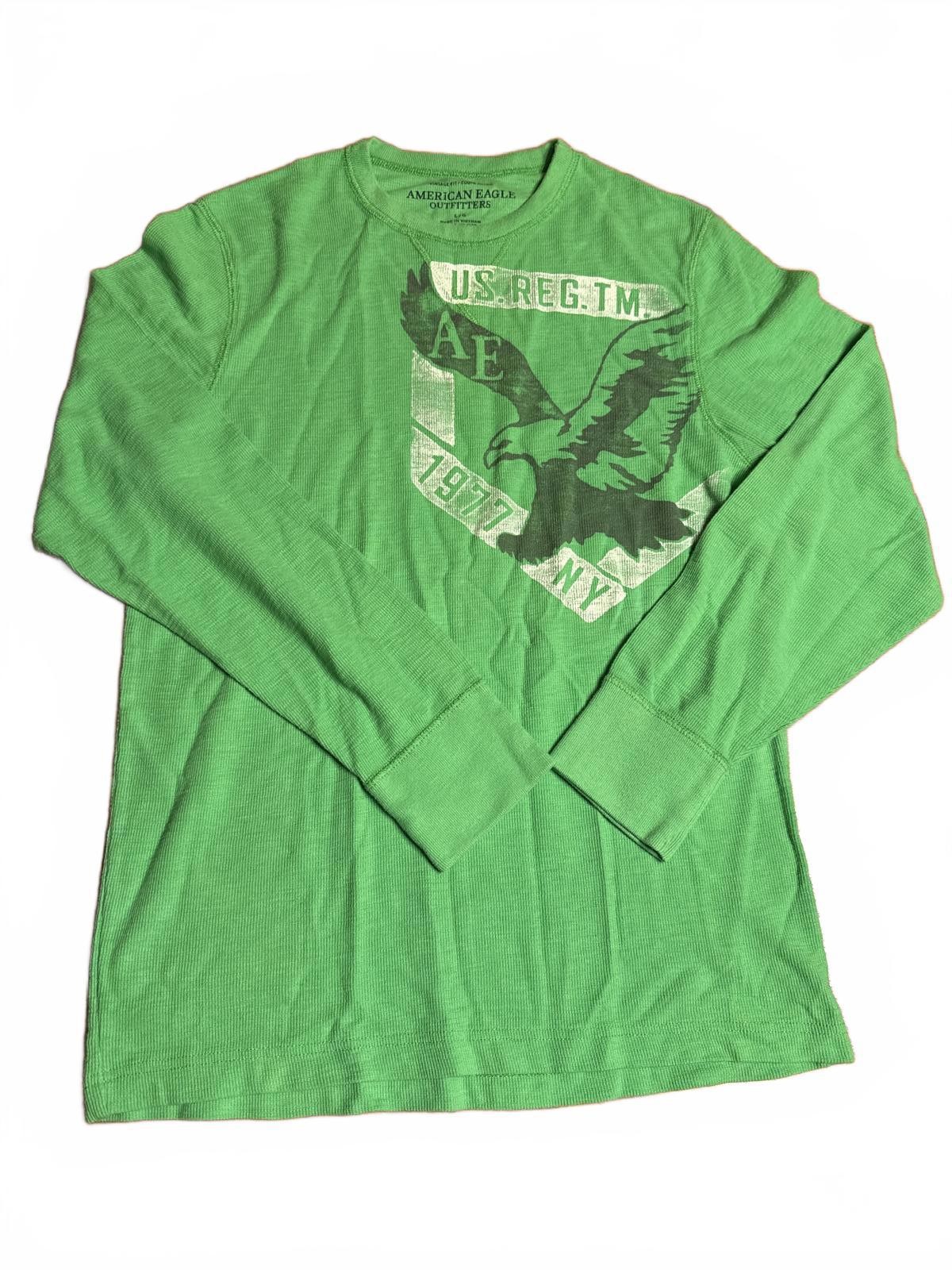 Mens American Eagle Lime Green Y2K Long Sleeve Eagle Fall Winter TShirt Sz Large