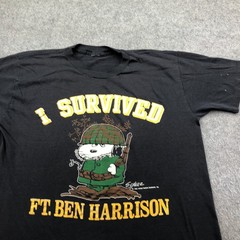 Vintage Peanuts Snoopy Ft Ben Harrison Shirt Mens Large Black I Survived 80s