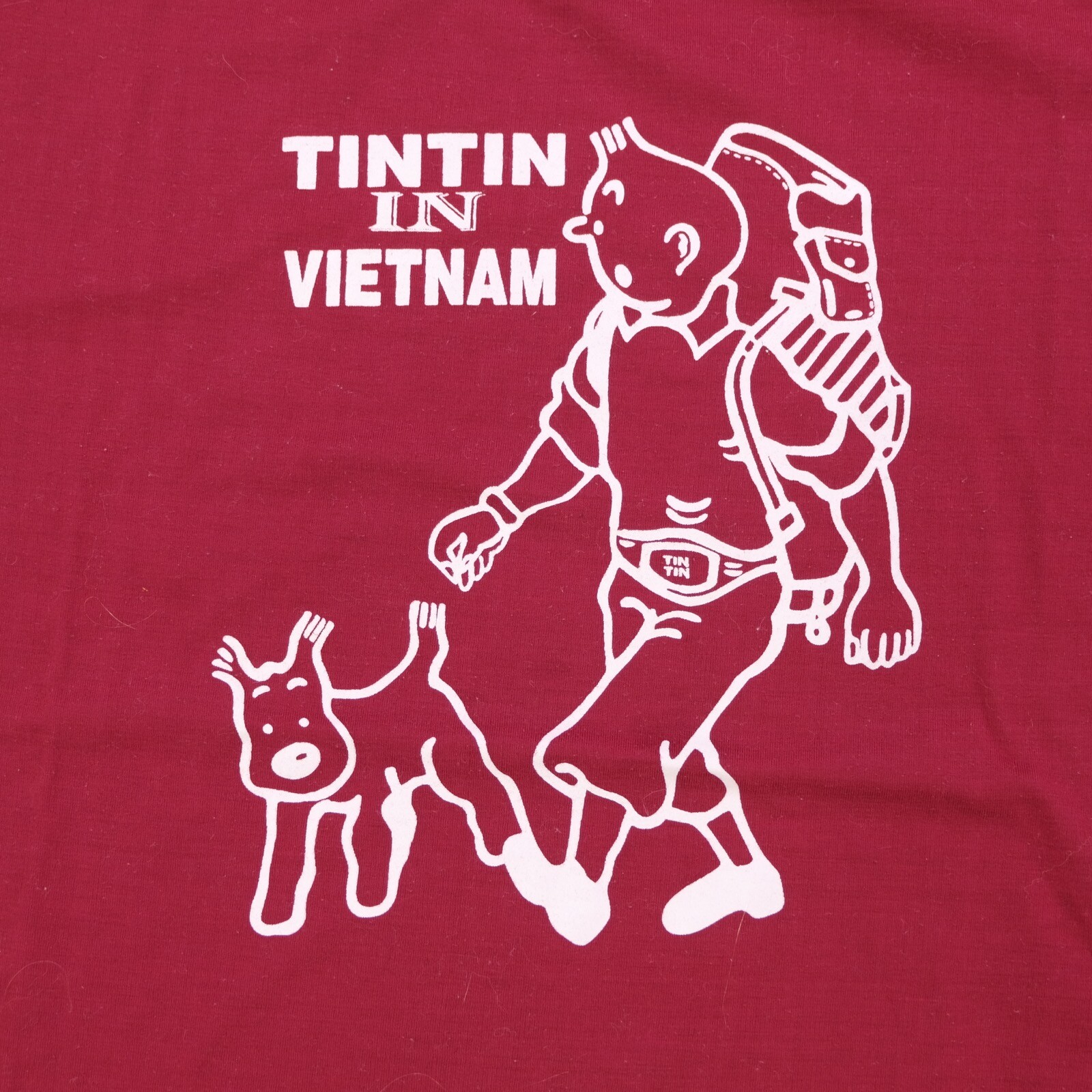 Rare Vintage Tintin In Vietnam Snowy Dog Graphic T Shirt 90s 2000s Comics Red gallery