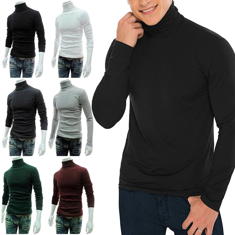 Men Mock Turtleneck T-Shirt Long Sleeve Pullover Seamless Undershirt Basic Tops gallery