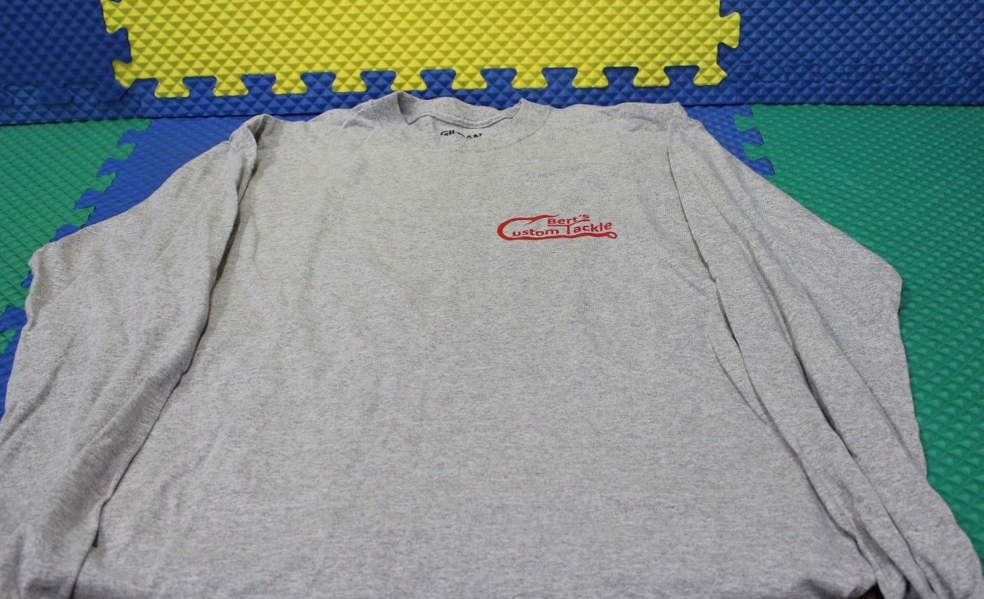 Berts Custom Tackle Gray Long Sleeve 50/50 Poly Cotton Dry Blend Choose Size