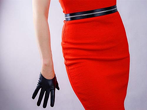 DooWay Women's Black Half Palm Leather Gloves 13cm 5" Extra Short Faux PU for gallery