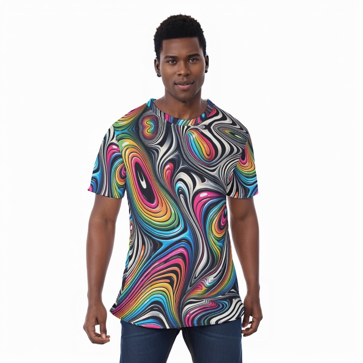 Trippy Shirt Mesh Tee Rave T-shirt Short Sleeve Gift Rainbow Abstract Festival