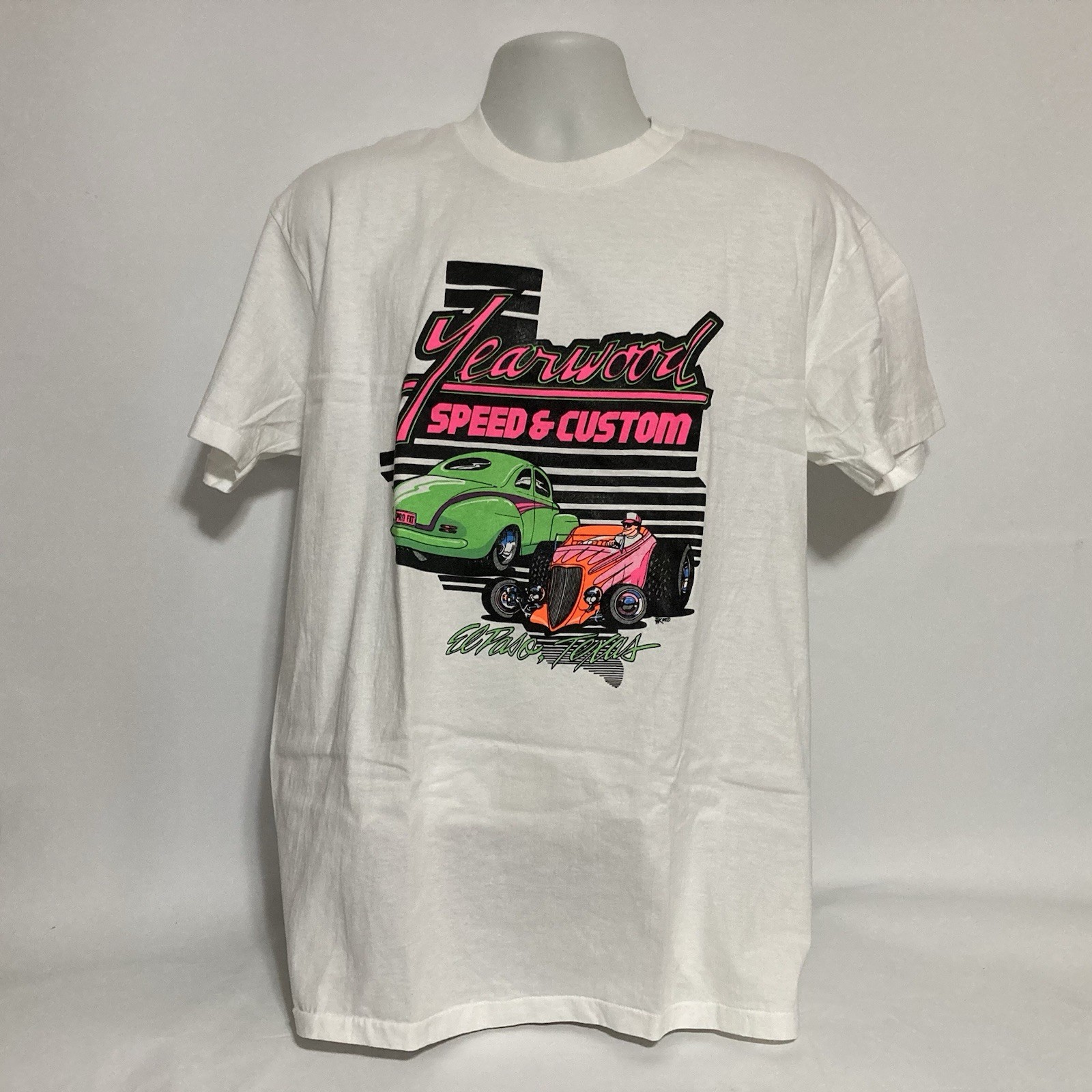 Vintage 1980s Yearwood Speed & Custom Hot Rod Car Men's XL T-Shirt El Paso Texas gallery