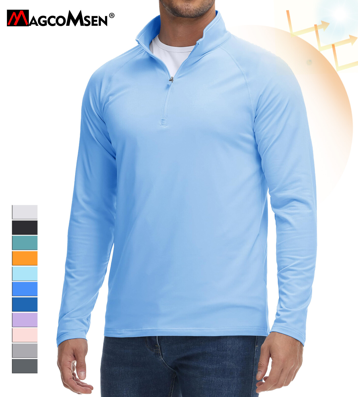 Mens UPF50+ Long Sleeve T-Shirts 1/4 Zip Up Quick Drying Sun Shirts Fishing Tops gallery