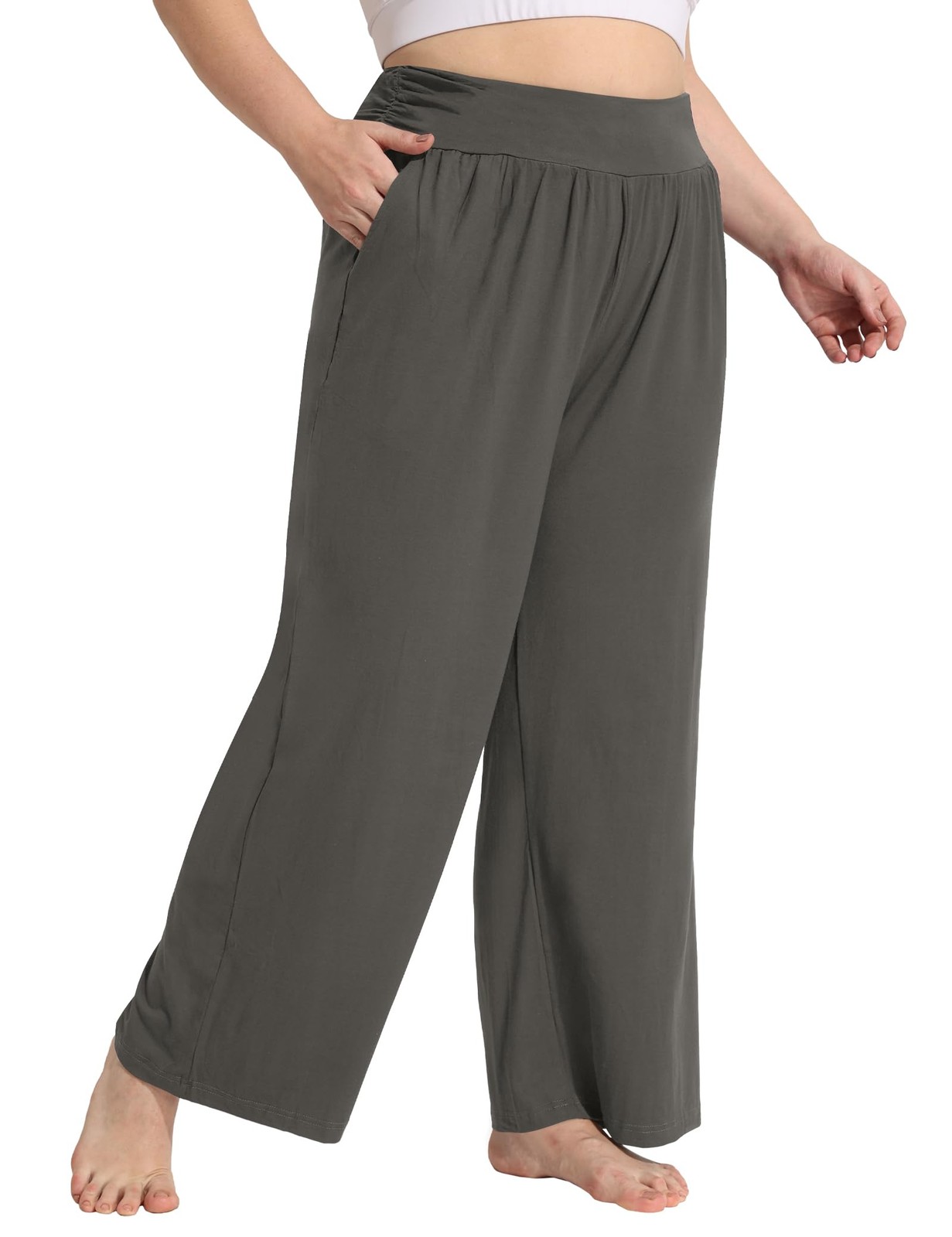 Plus Size Wide Leg Pants Flowy Yoga Lounge Sweatpants High Waisted Pockets gallery