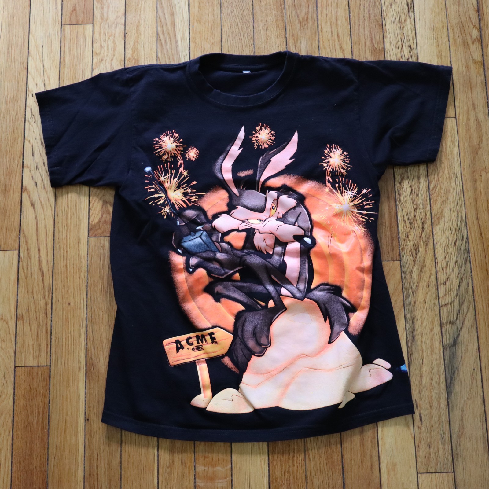 Vintage Wile E Coyote Road Runner Shirt Small/M Looney Tunes ACME All Over Print