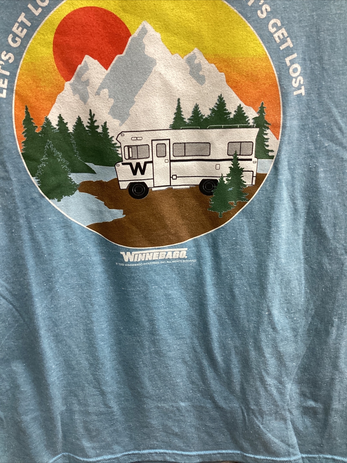 Winnebago Mens RV Camping T Shirt Blue "Let's Get Lost" Motorhome Size Medium gallery