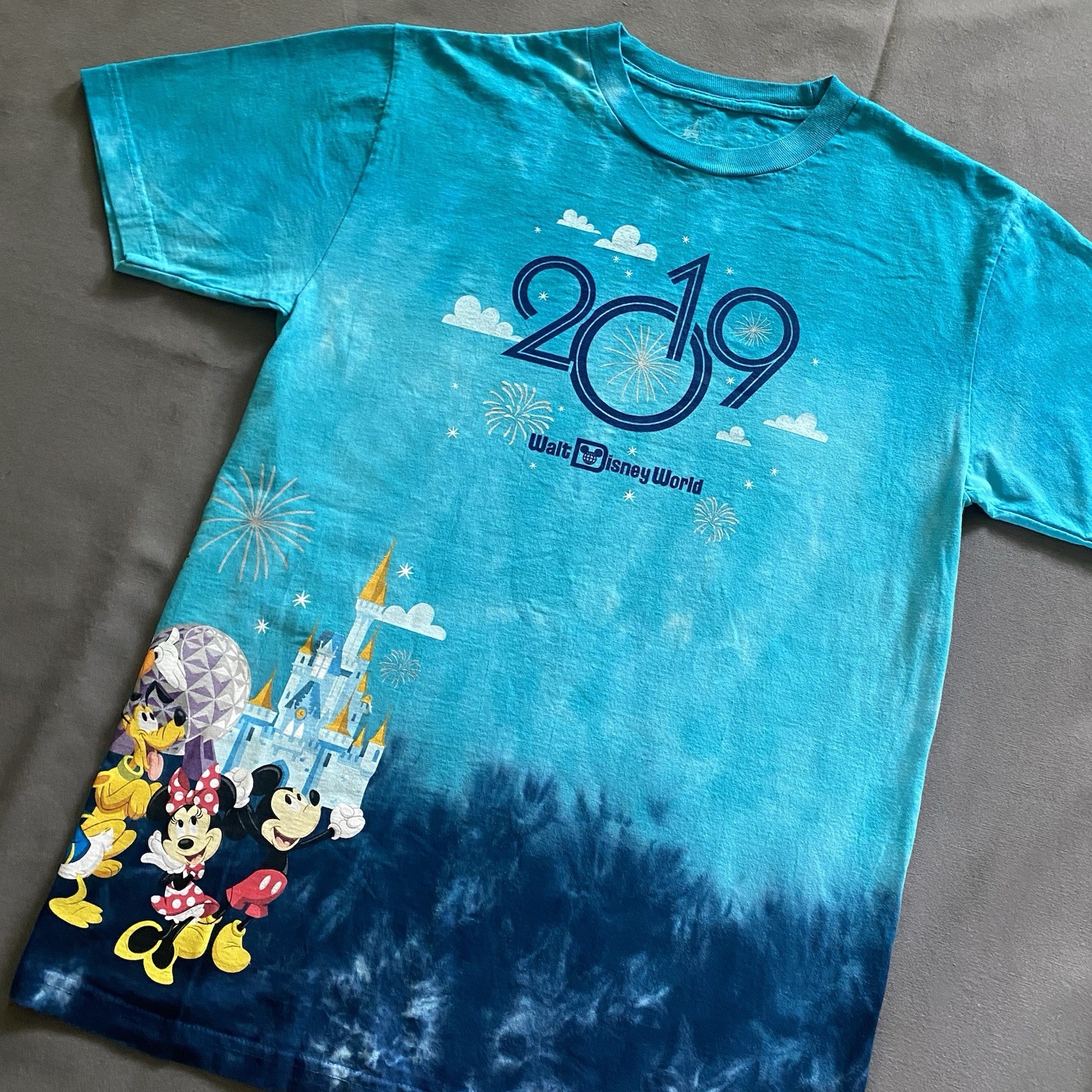 2019 Disney World New Year T Shirt Mens Medium Blue Tie Dye 2010s Orlando FL gallery