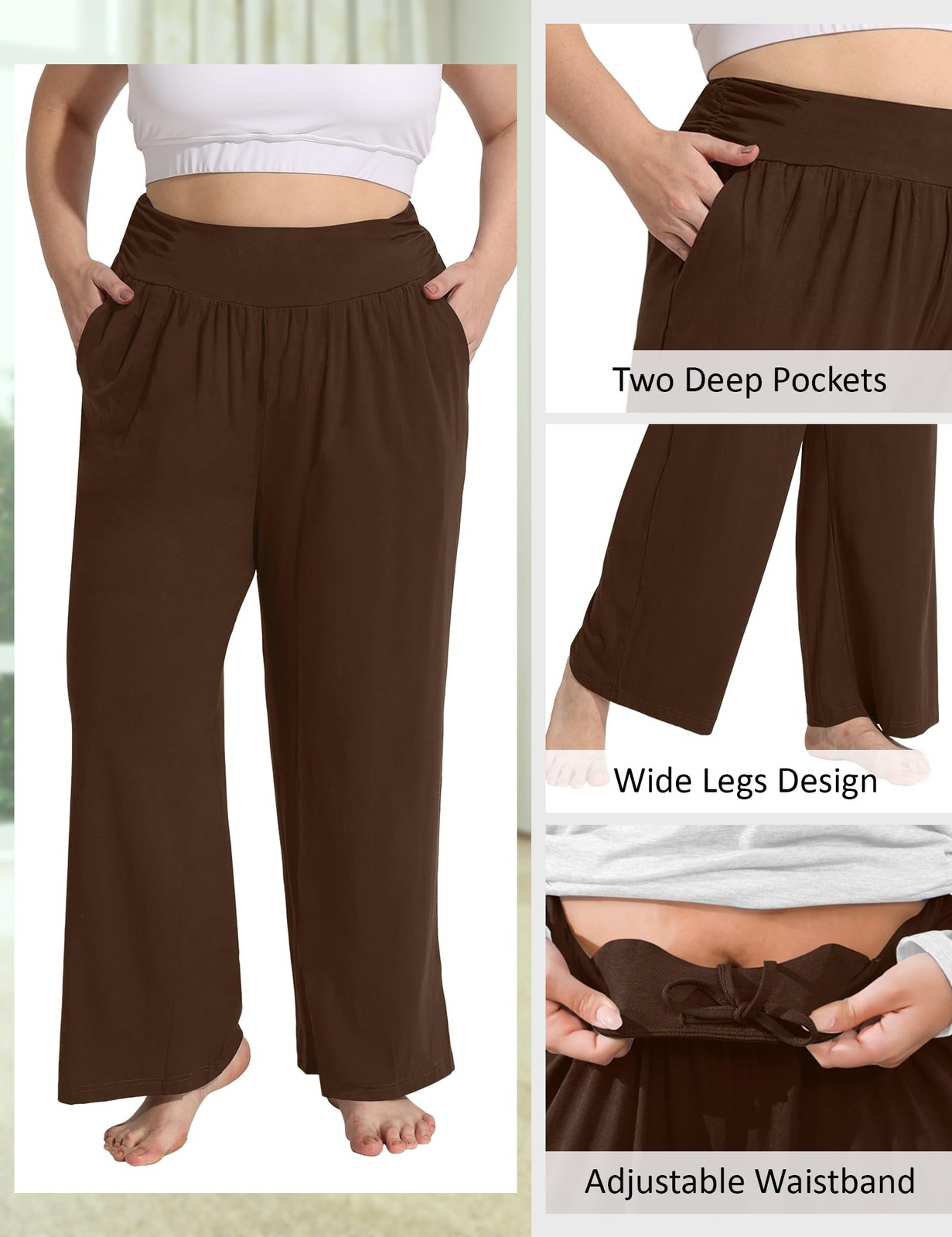 Plus Size Wide Leg Yoga Pants for Women Flowy Casual Lounge Pants Loose Pajam... gallery