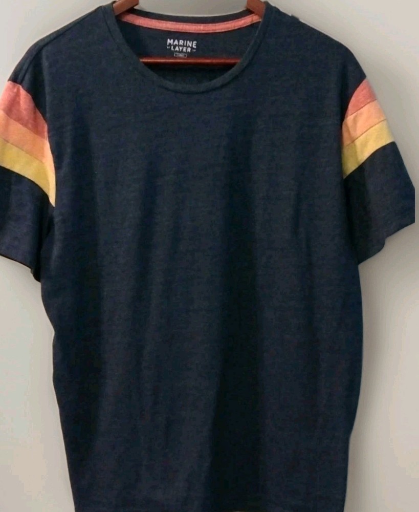 Marine Layer Shirt Men L Multi Color Heather Retro Stripe Sleeve Casual Soft Tee