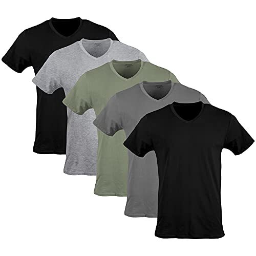 5pack Mens Vneck Cotton T-Shirts,Underwear,(S) Black/Grey/Charcoal/MilitaryGreen