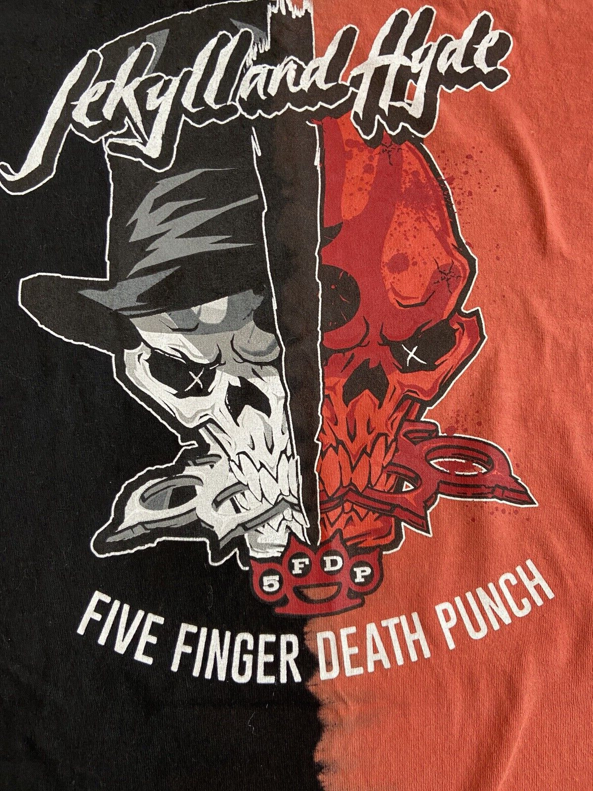 Five Finger Death Punch Black Orange Split Jekyll and Hyde 5FDP Men's Large gallery