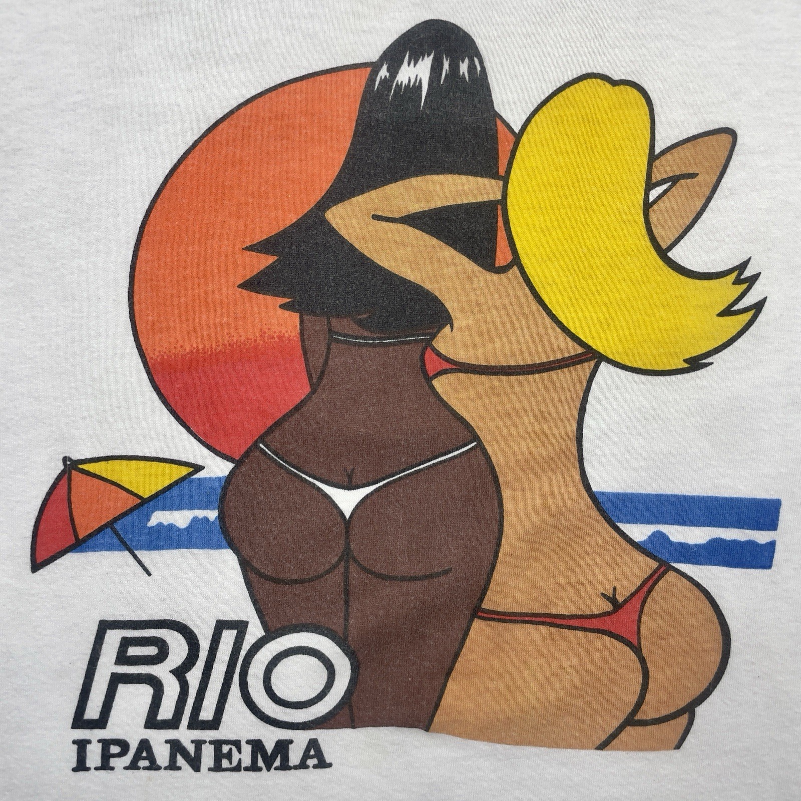 VTG 70s/80s Rio Ipanema 19” x 26” Brazil Bikini Girls Beach T Shirt gallery