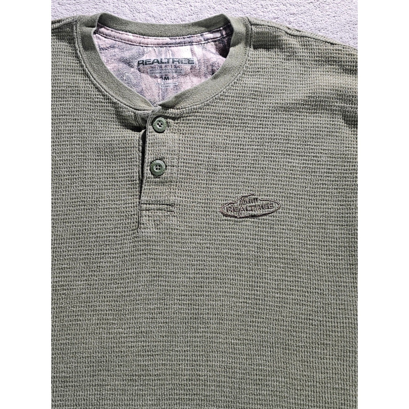 Realtree Mens Waffle Knit Thermal Henley Shirt Olive Green Long Sleeve Medium gallery