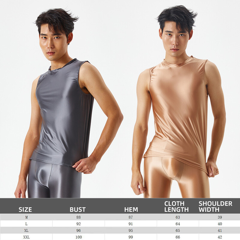 Men's Sexy Oil Shiny Glossy Sports Muscle T-shirt Slim Elastic Tank Tops Vest gallery