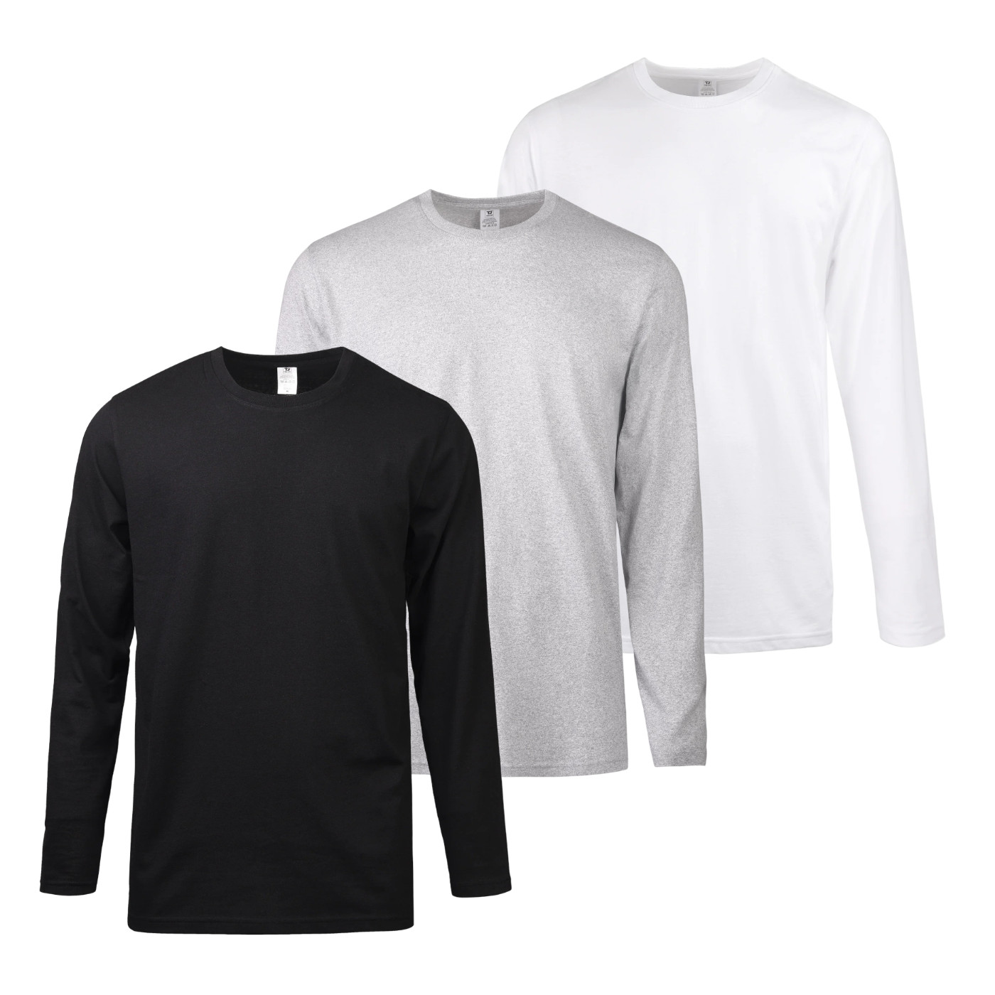 3 Pack Men’s T-shirts Cotton Crew Neck Long Sleeve Classic Fit Tee Basic Solid