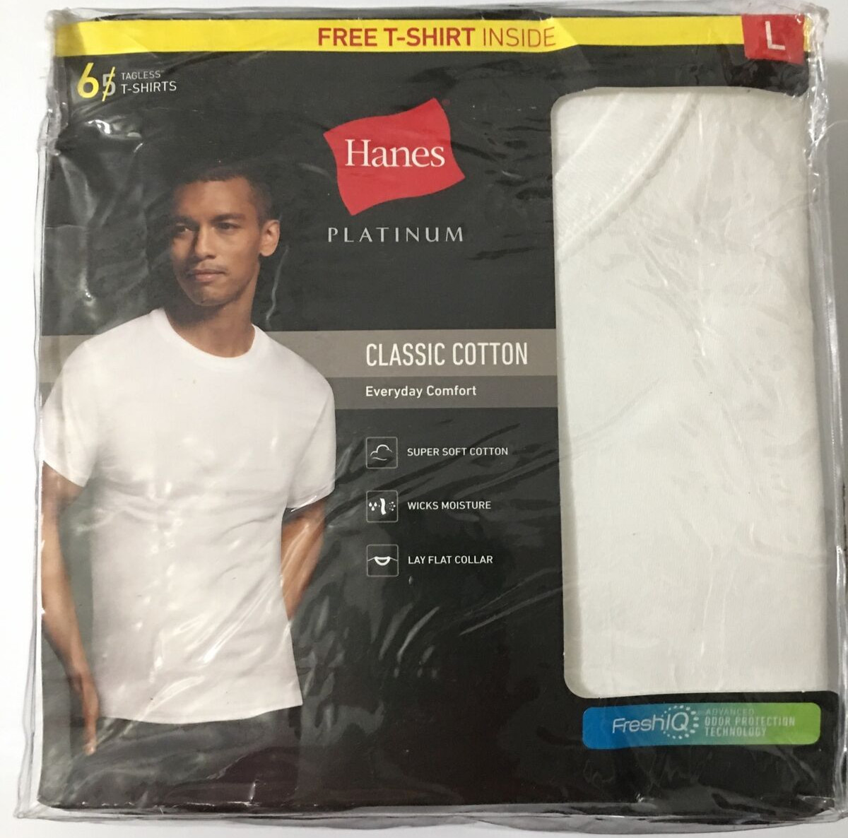 Hanes Platinum 6 Pack White T-Shirts Mens Size L Super Soft Cotton Wicking NEW