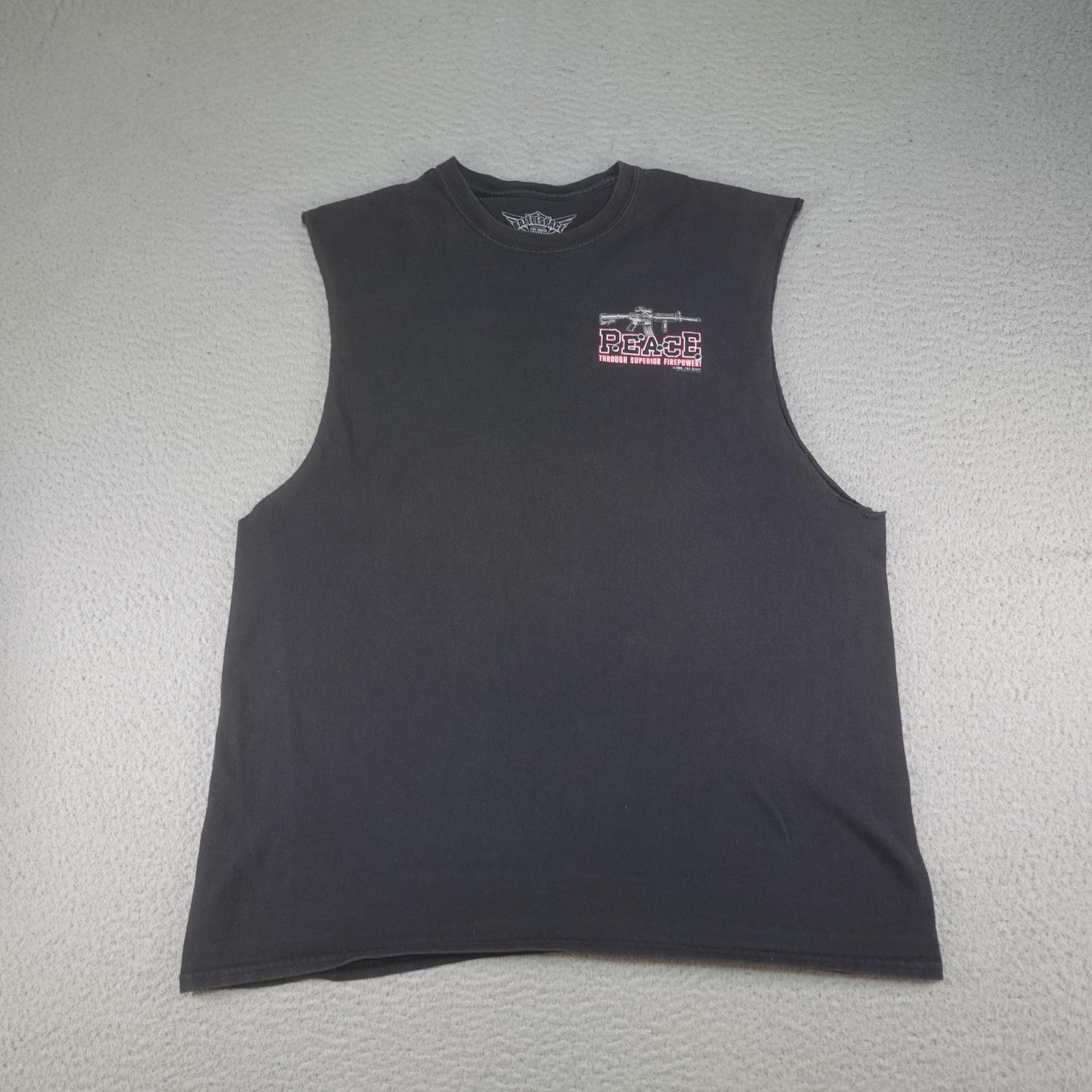 7.62 Design Shirt Mens XL Black Peace Through Superior Firepower Tank Top Muscle gallery