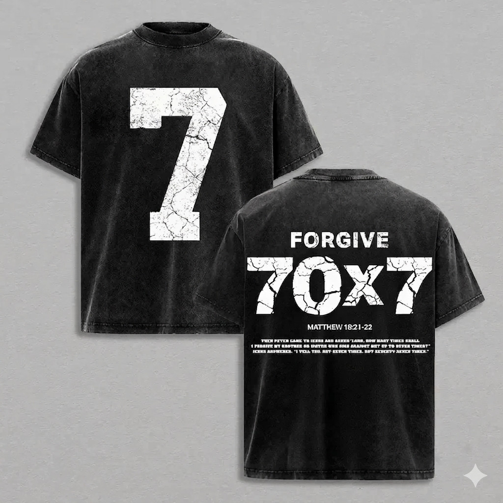 Matthew 18:21-22 Forgive 70×7 Vintage Graphic Tee Double Sided Faith Shirt