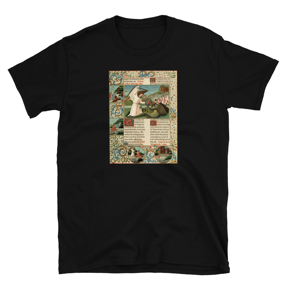 Archangel Michael Slaying the Dragon Medieval Illuminated Manuscript T-Shirt
